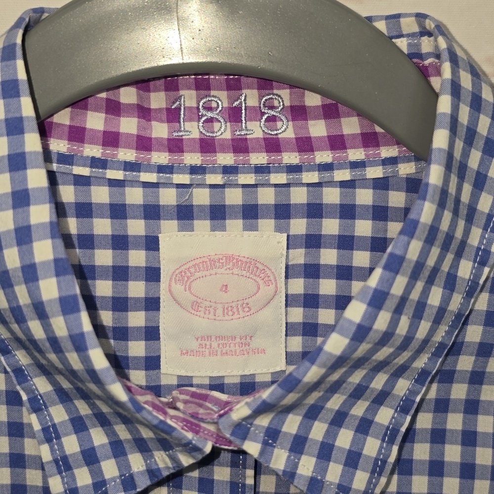 Brooks Brothers 1818 Blue White Checked Long Sleeve Shirt Womens Size 4 - Picture 2 of 13